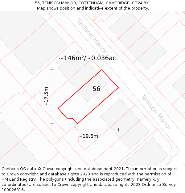 56, TENISON MANOR, COTTENHAM, CAMBRIDGE, CB24 8XL: Plot and title map