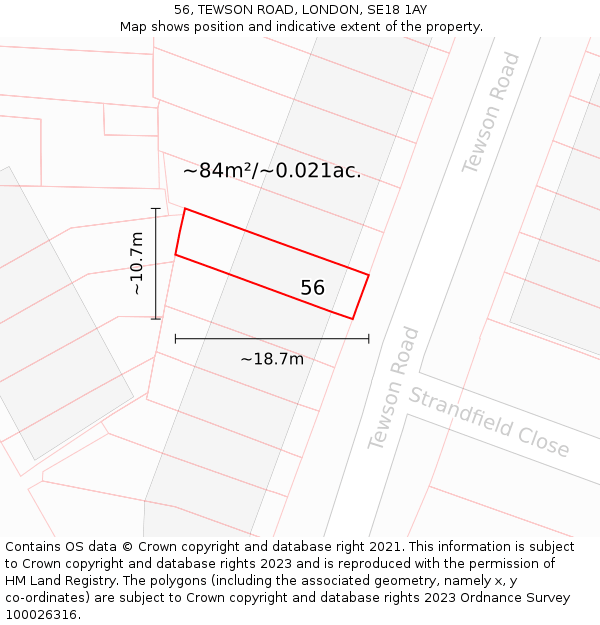 56, TEWSON ROAD, LONDON, SE18 1AY: Plot and title map
