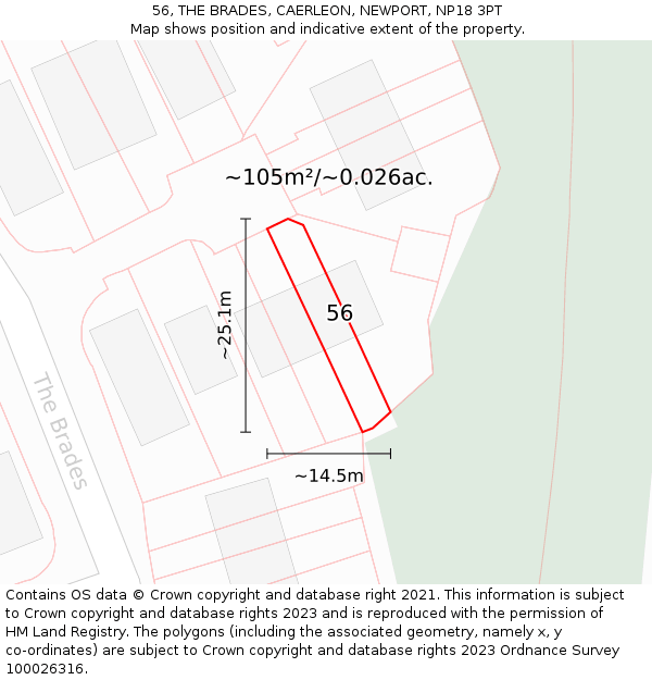 56, THE BRADES, CAERLEON, NEWPORT, NP18 3PT: Plot and title map