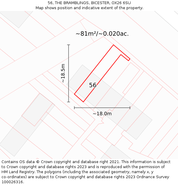 56, THE BRAMBLINGS, BICESTER, OX26 6SU: Plot and title map