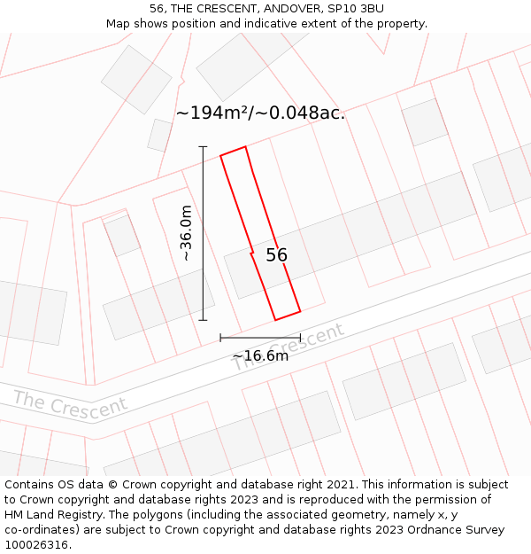 56, THE CRESCENT, ANDOVER, SP10 3BU: Plot and title map