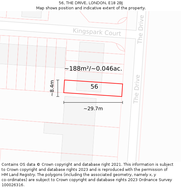56, THE DRIVE, LONDON, E18 2BJ: Plot and title map