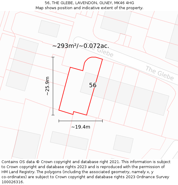 56, THE GLEBE, LAVENDON, OLNEY, MK46 4HG: Plot and title map