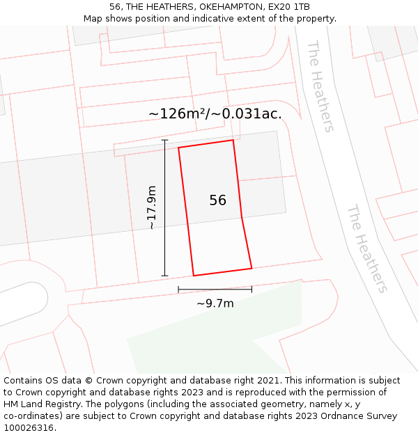 56, THE HEATHERS, OKEHAMPTON, EX20 1TB: Plot and title map