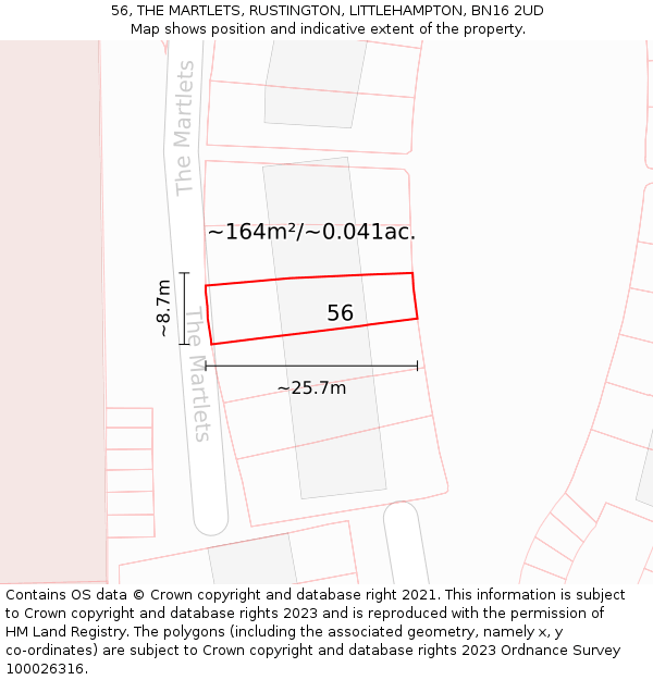 56, THE MARTLETS, RUSTINGTON, LITTLEHAMPTON, BN16 2UD: Plot and title map