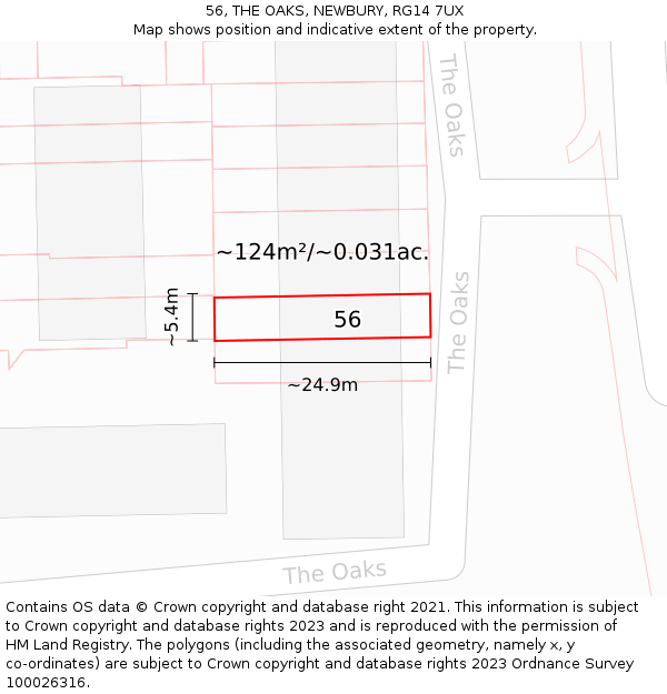 56, THE OAKS, NEWBURY, RG14 7UX: Plot and title map