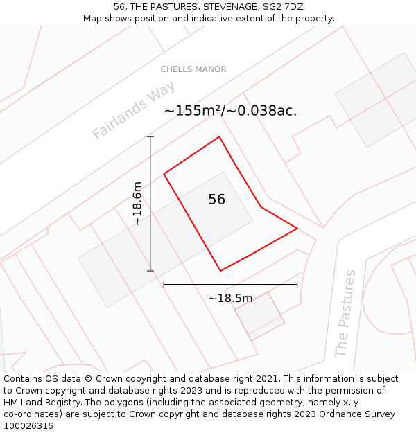 56, THE PASTURES, STEVENAGE, SG2 7DZ: Plot and title map