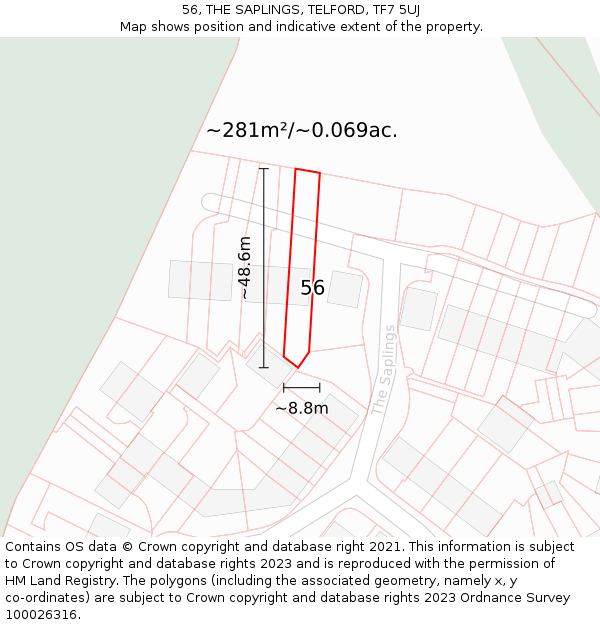 56, THE SAPLINGS, TELFORD, TF7 5UJ: Plot and title map