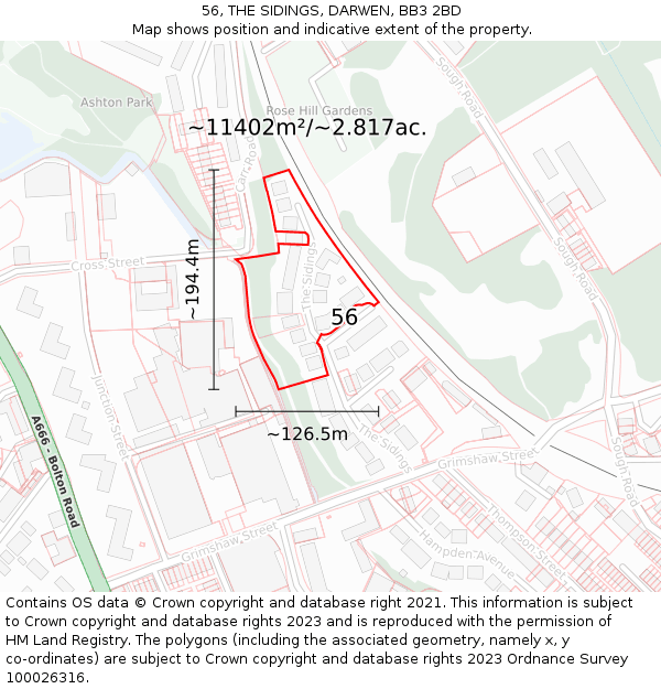 56, THE SIDINGS, DARWEN, BB3 2BD: Plot and title map