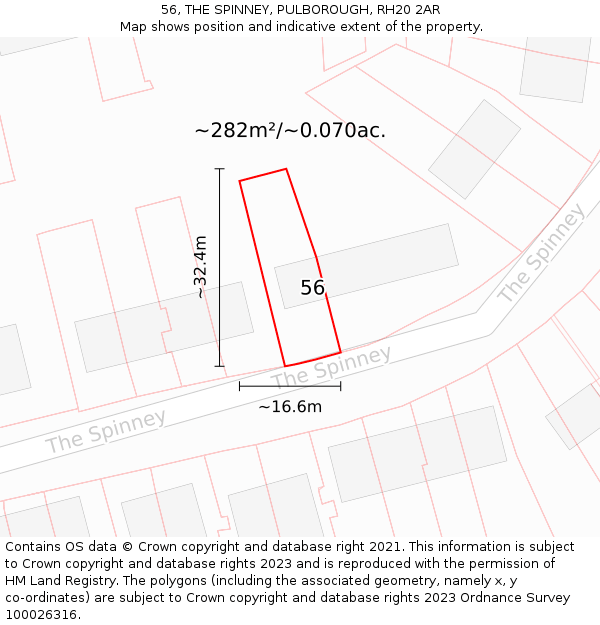 56, THE SPINNEY, PULBOROUGH, RH20 2AR: Plot and title map