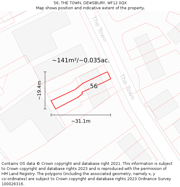 56, THE TOWN, DEWSBURY, WF12 0QX: Plot and title map