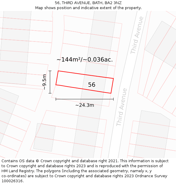 56, THIRD AVENUE, BATH, BA2 3NZ: Plot and title map