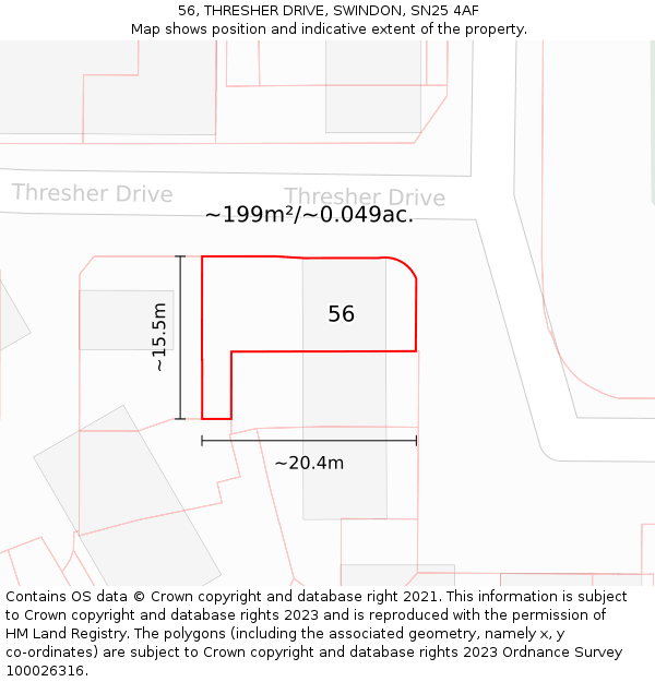 56, THRESHER DRIVE, SWINDON, SN25 4AF: Plot and title map
