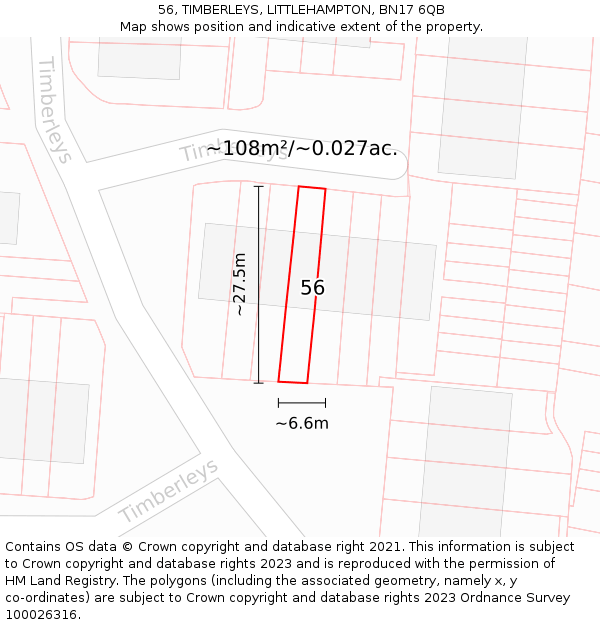 56, TIMBERLEYS, LITTLEHAMPTON, BN17 6QB: Plot and title map