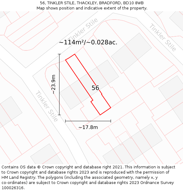 56, TINKLER STILE, THACKLEY, BRADFORD, BD10 8WB: Plot and title map