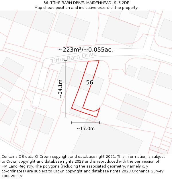 56, TITHE BARN DRIVE, MAIDENHEAD, SL6 2DE: Plot and title map