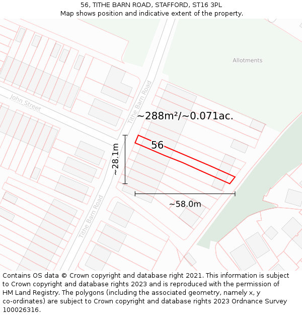 56, TITHE BARN ROAD, STAFFORD, ST16 3PL: Plot and title map