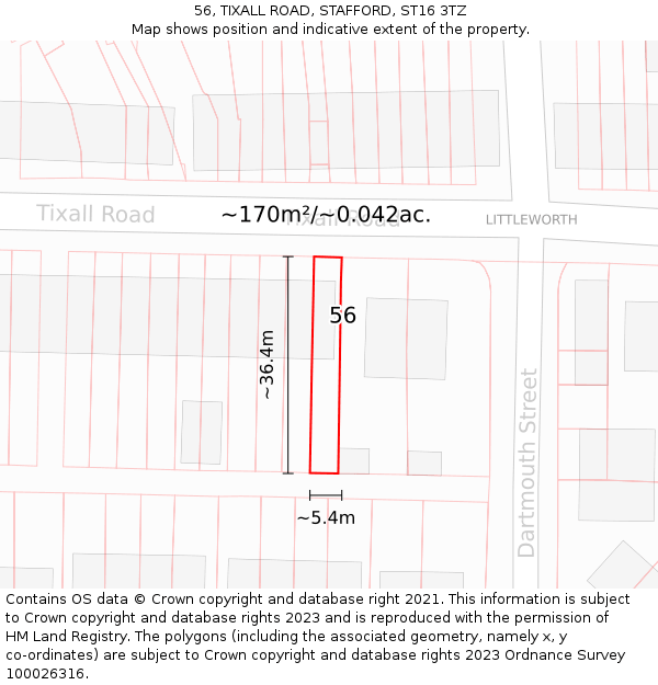 56, TIXALL ROAD, STAFFORD, ST16 3TZ: Plot and title map