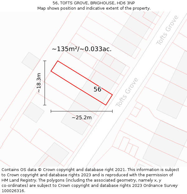 56, TOFTS GROVE, BRIGHOUSE, HD6 3NP: Plot and title map