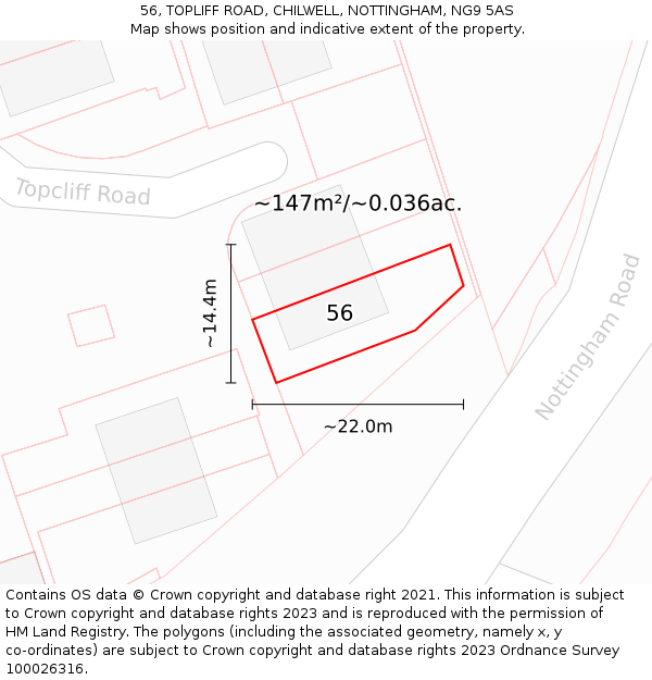 56, TOPLIFF ROAD, CHILWELL, NOTTINGHAM, NG9 5AS: Plot and title map