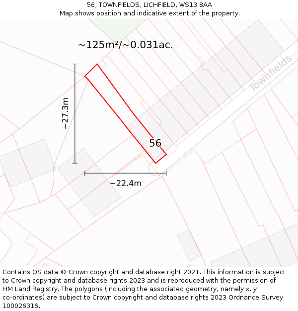 56, TOWNFIELDS, LICHFIELD, WS13 8AA: Plot and title map