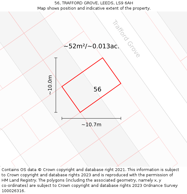 56, TRAFFORD GROVE, LEEDS, LS9 6AH: Plot and title map