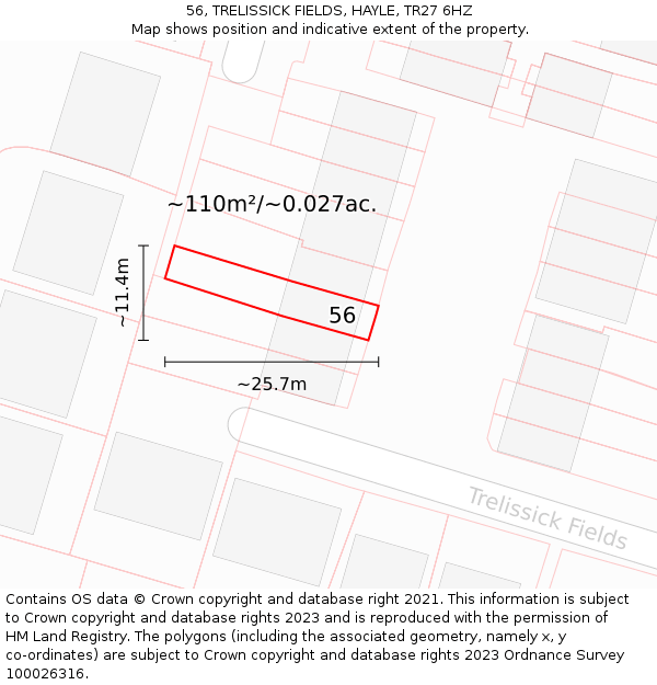 56, TRELISSICK FIELDS, HAYLE, TR27 6HZ: Plot and title map
