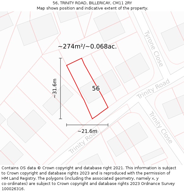 56, TRINITY ROAD, BILLERICAY, CM11 2RY: Plot and title map