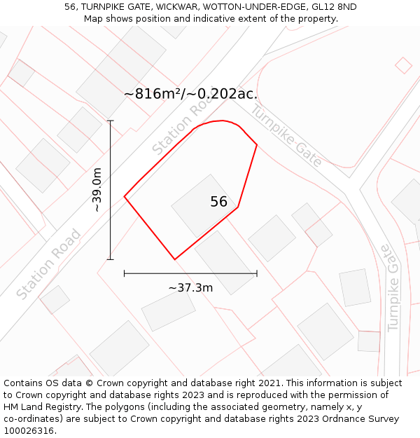 56, TURNPIKE GATE, WICKWAR, WOTTON-UNDER-EDGE, GL12 8ND: Plot and title map