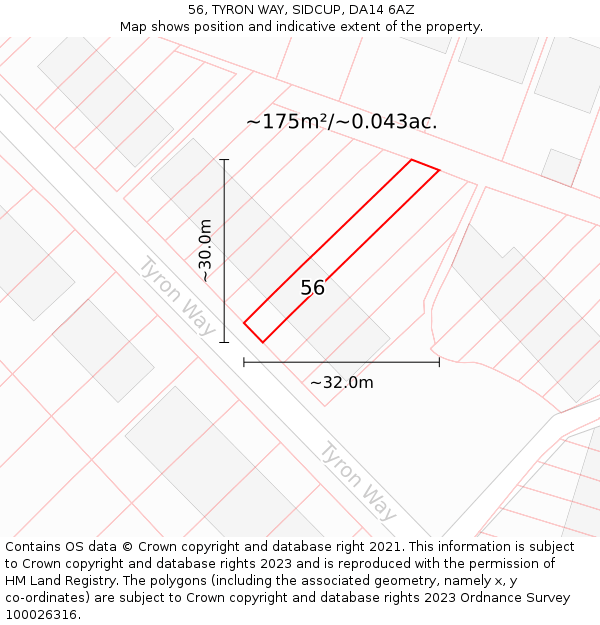 56, TYRON WAY, SIDCUP, DA14 6AZ: Plot and title map