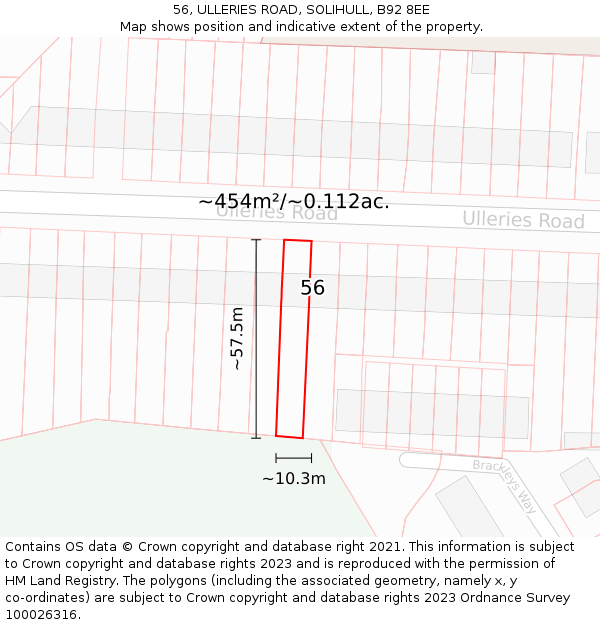 56, ULLERIES ROAD, SOLIHULL, B92 8EE: Plot and title map