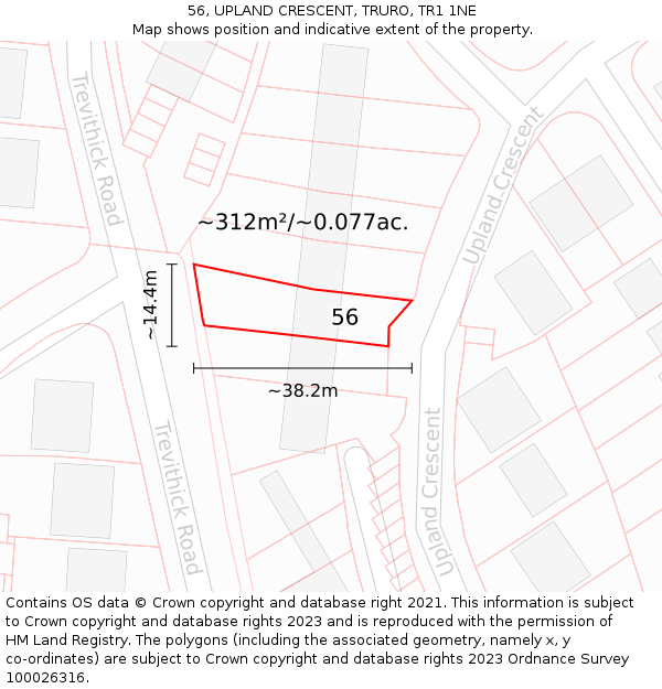 56, UPLAND CRESCENT, TRURO, TR1 1NE: Plot and title map