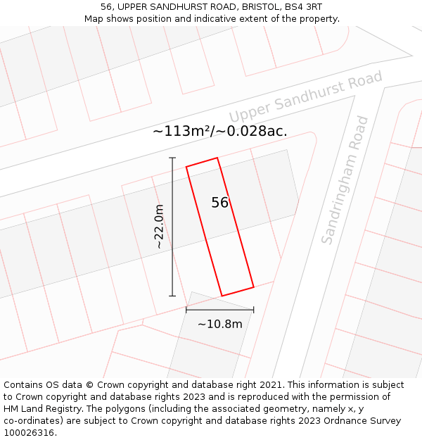 56, UPPER SANDHURST ROAD, BRISTOL, BS4 3RT: Plot and title map
