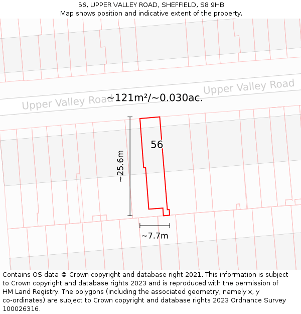 56, UPPER VALLEY ROAD, SHEFFIELD, S8 9HB: Plot and title map