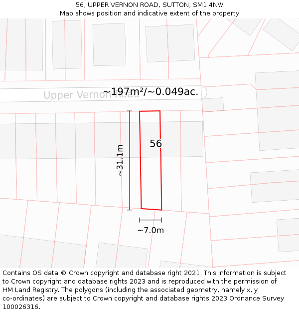 56, UPPER VERNON ROAD, SUTTON, SM1 4NW: Plot and title map
