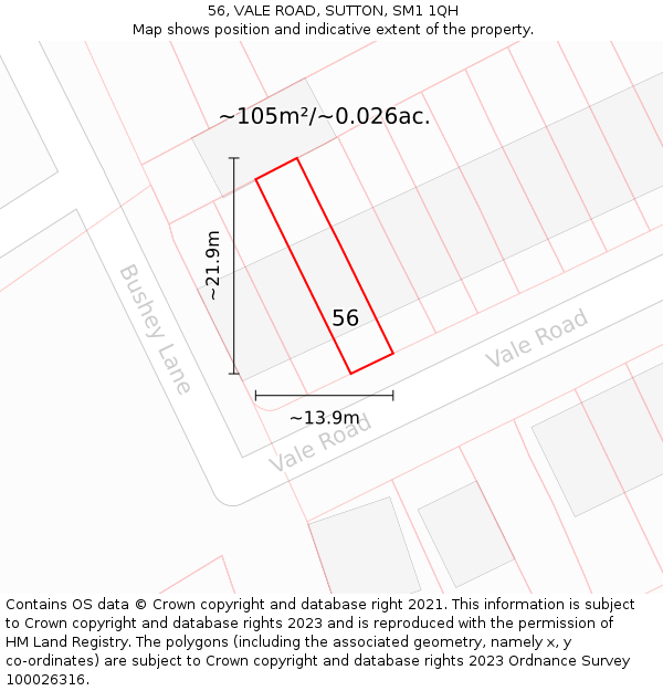 56, VALE ROAD, SUTTON, SM1 1QH: Plot and title map