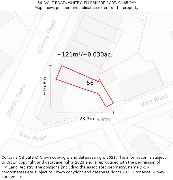 56, VALE ROAD, WHITBY, ELLESMERE PORT, CH65 9AY: Plot and title map