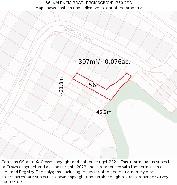 56, VALENCIA ROAD, BROMSGROVE, B60 2SA: Plot and title map