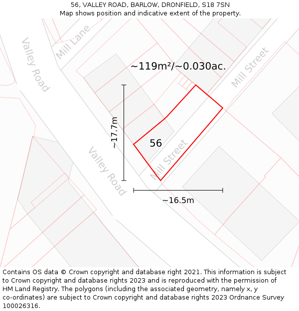 56, VALLEY ROAD, BARLOW, DRONFIELD, S18 7SN: Plot and title map