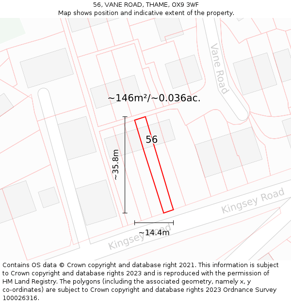 56, VANE ROAD, THAME, OX9 3WF: Plot and title map
