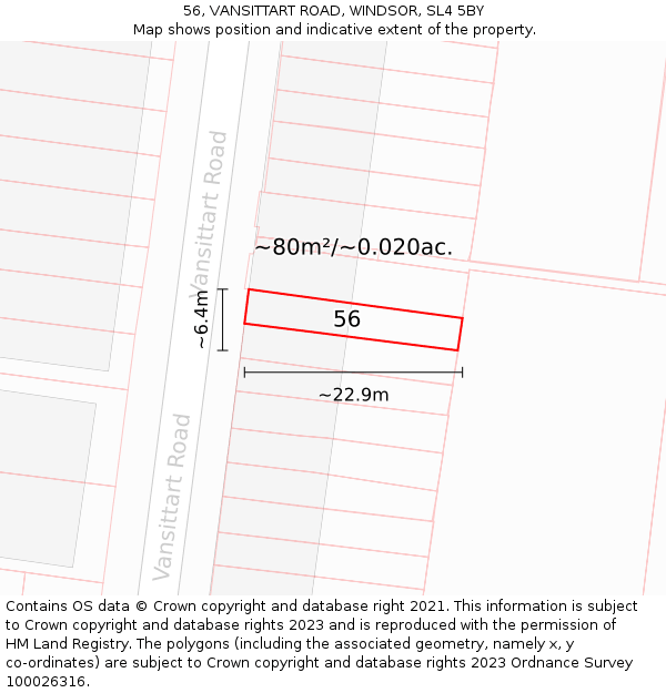 56, VANSITTART ROAD, WINDSOR, SL4 5BY: Plot and title map
