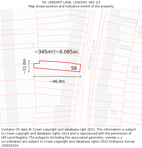 56, VERDANT LANE, LONDON, SE6 1LF: Plot and title map