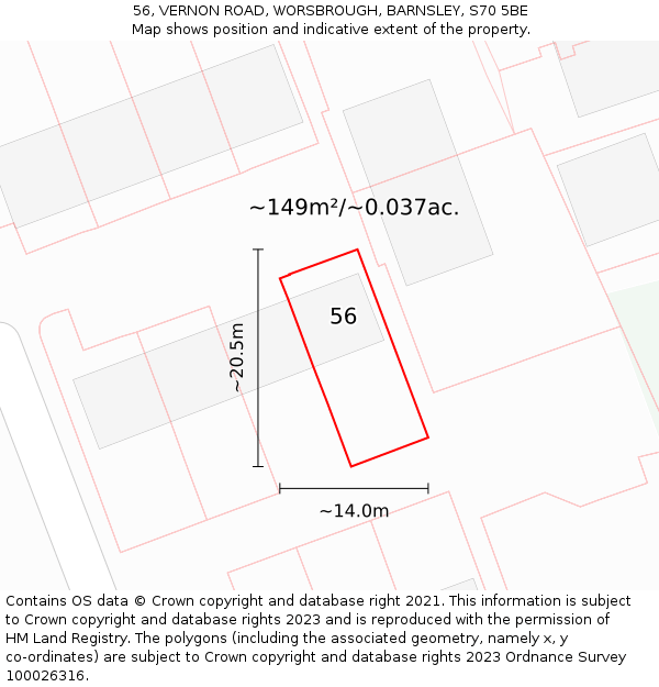 56, VERNON ROAD, WORSBROUGH, BARNSLEY, S70 5BE: Plot and title map