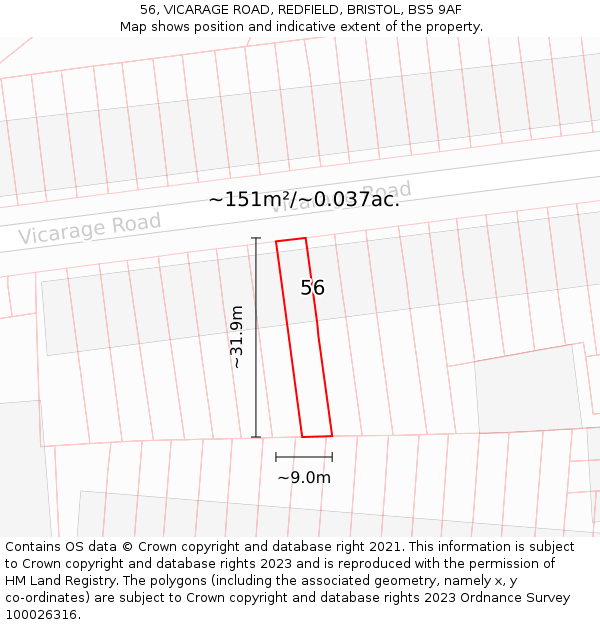 56, VICARAGE ROAD, REDFIELD, BRISTOL, BS5 9AF: Plot and title map
