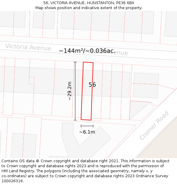 56, VICTORIA AVENUE, HUNSTANTON, PE36 6BX: Plot and title map