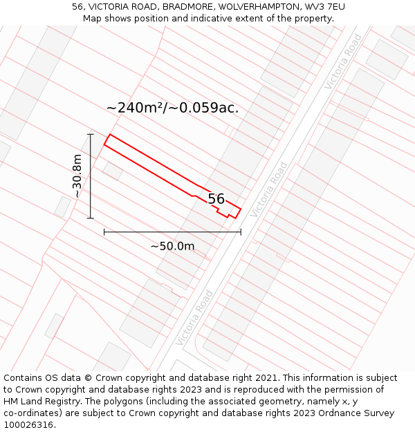 56, VICTORIA ROAD, BRADMORE, WOLVERHAMPTON, WV3 7EU: Plot and title map