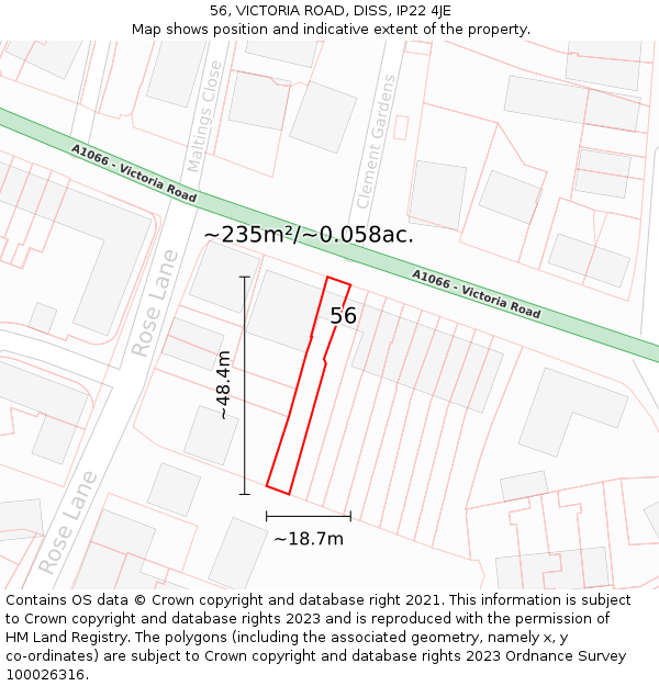 56, VICTORIA ROAD, DISS, IP22 4JE: Plot and title map