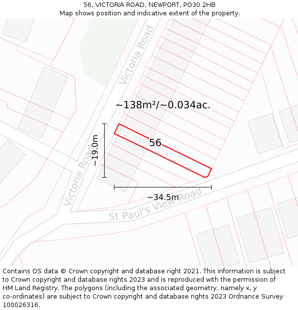 56, VICTORIA ROAD, NEWPORT, PO30 2HB: Plot and title map