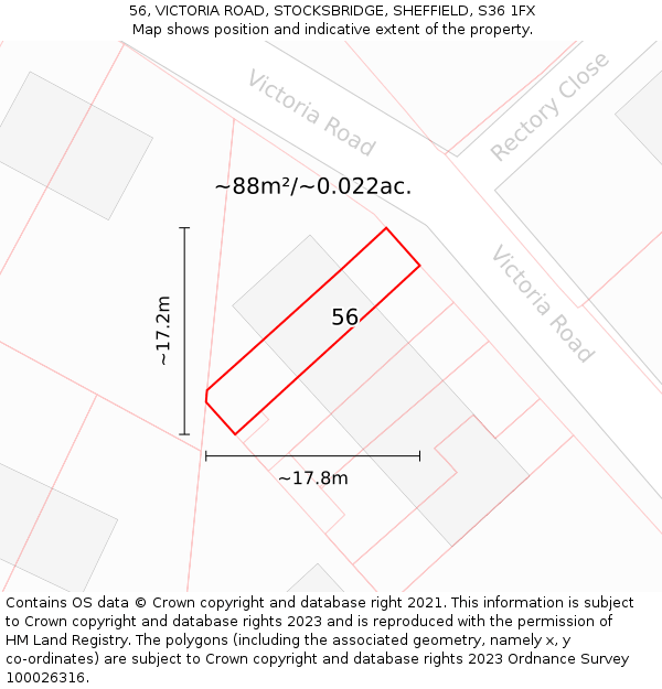 56, VICTORIA ROAD, STOCKSBRIDGE, SHEFFIELD, S36 1FX: Plot and title map