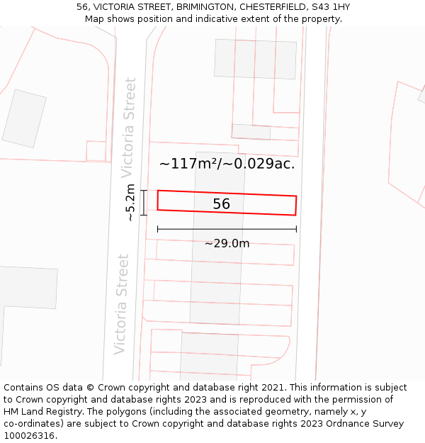 56, VICTORIA STREET, BRIMINGTON, CHESTERFIELD, S43 1HY: Plot and title map